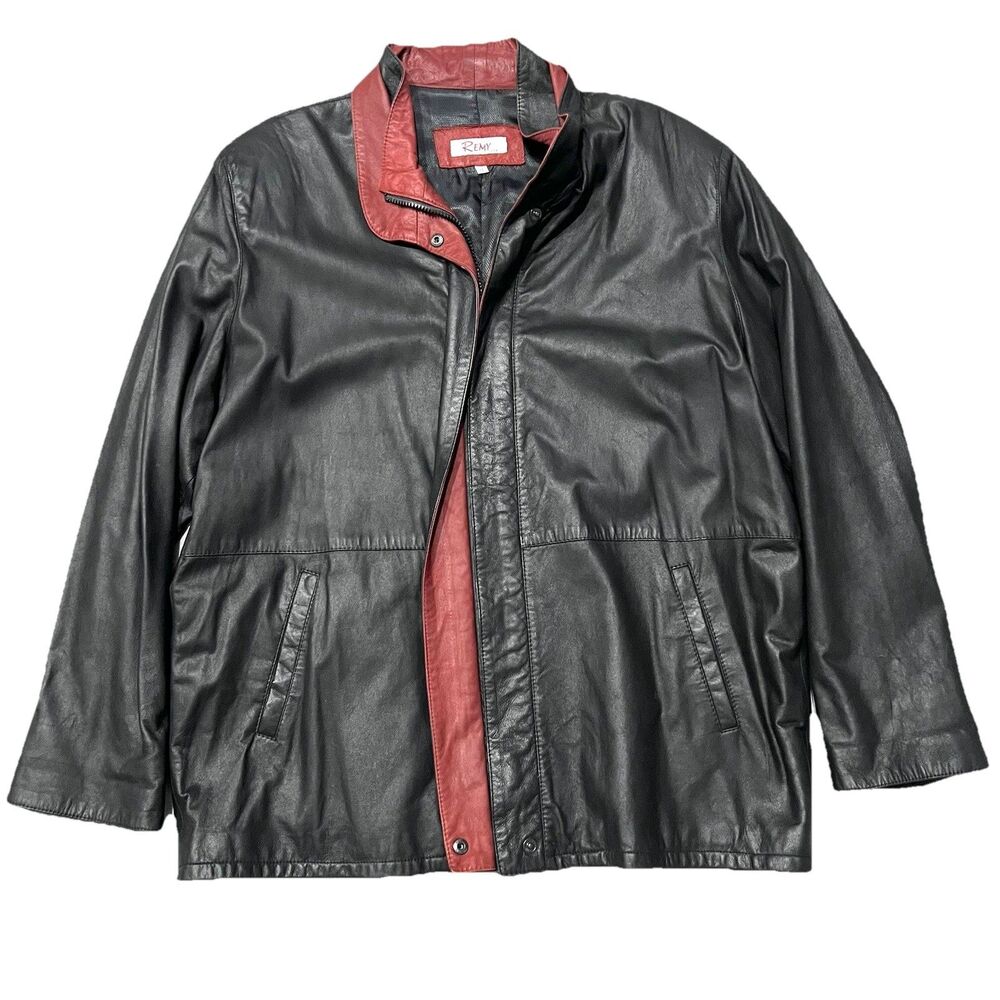 Remy Double Collar Lamb Leather Jacket Size XL Black Red